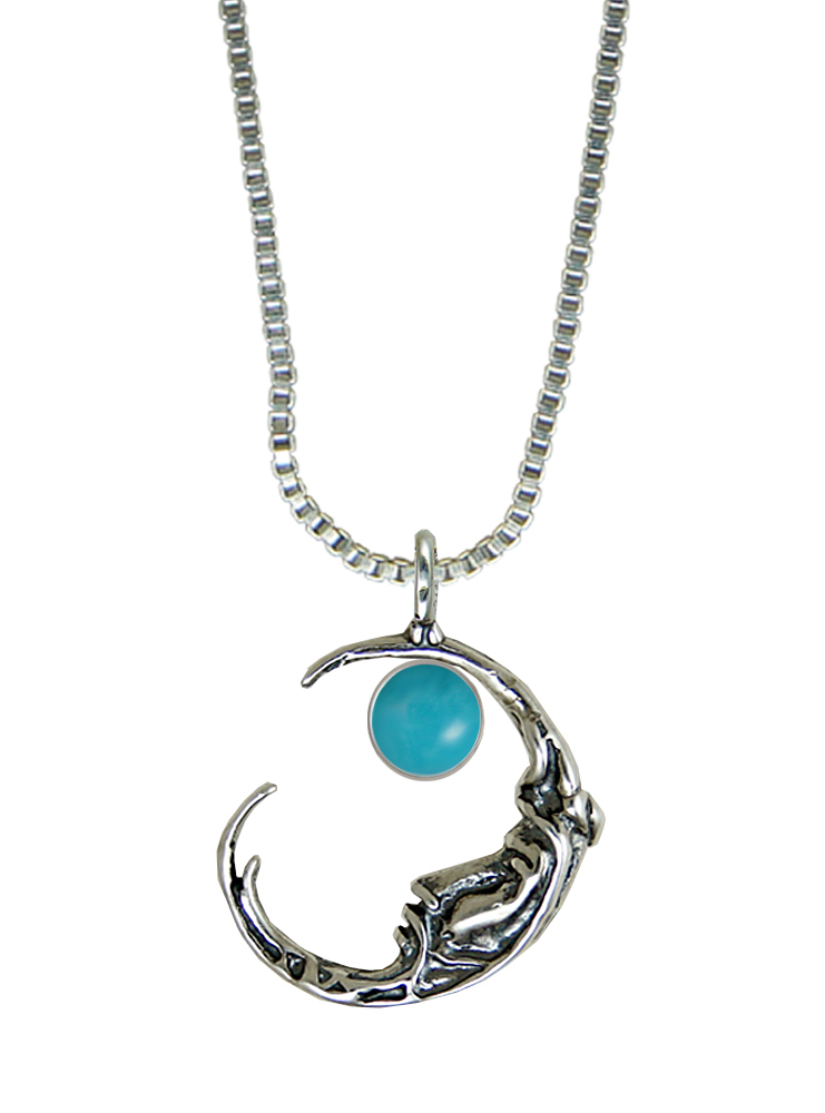 Sterling Silver Mysterious Moon Pendant With Turquoise